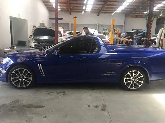 Second angle of the restored blue Holden ute