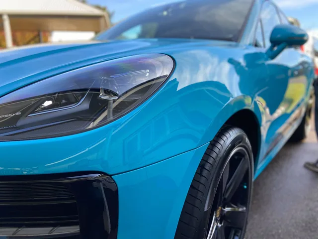 Blue Porsche Macan after paint decontamination